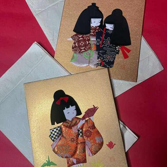 Handcrafted Japanese Kimono Art Gift Set – Vintage Washi Paper + Brocade Fabric - Picture 3 of 12